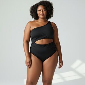 Elegant Black One-Shoulder Swim One Piece